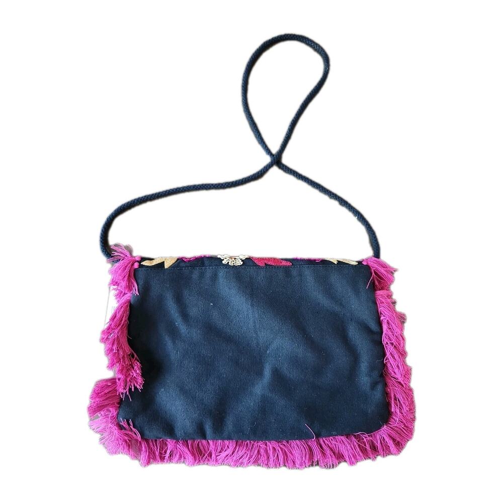 NWT Anthropologie Ibban Clutch Crossbody Bag with sequins & Tassles Boho Pink - Picture 2 of 9